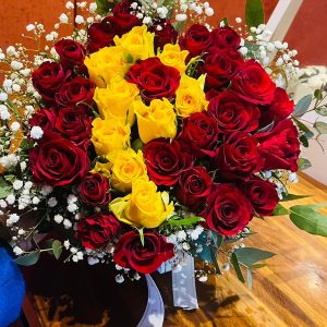 Red & Yellow Roses Box Arrangement