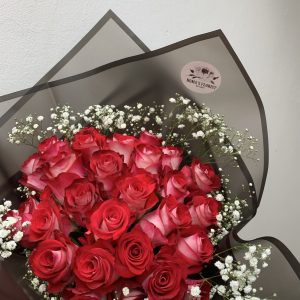 30 Roses Bouquet hugged by babybreath
